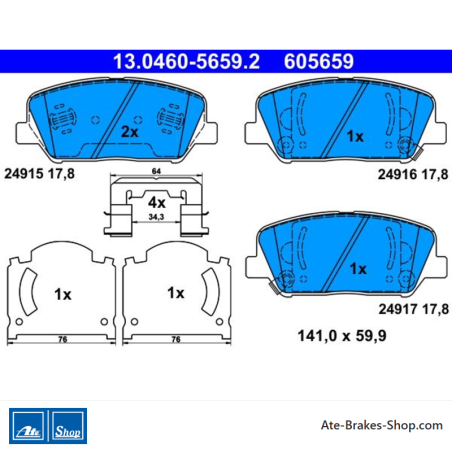 ATE original brake pads (13046056592) for Hyundai, Kia
