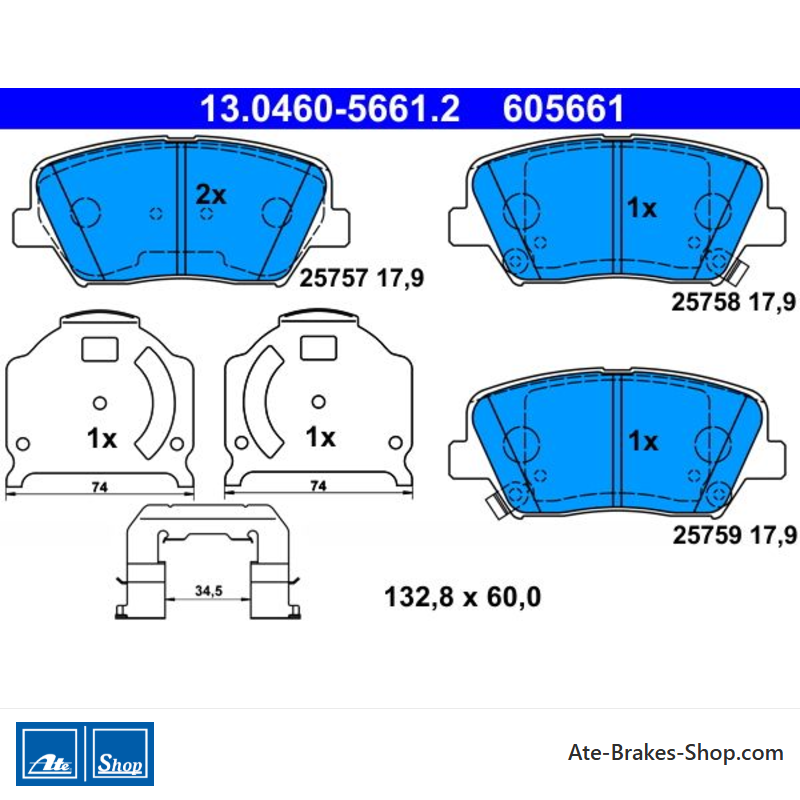 ATE originalen Bremsbeläge (13046056612) für Hyundai, Kia