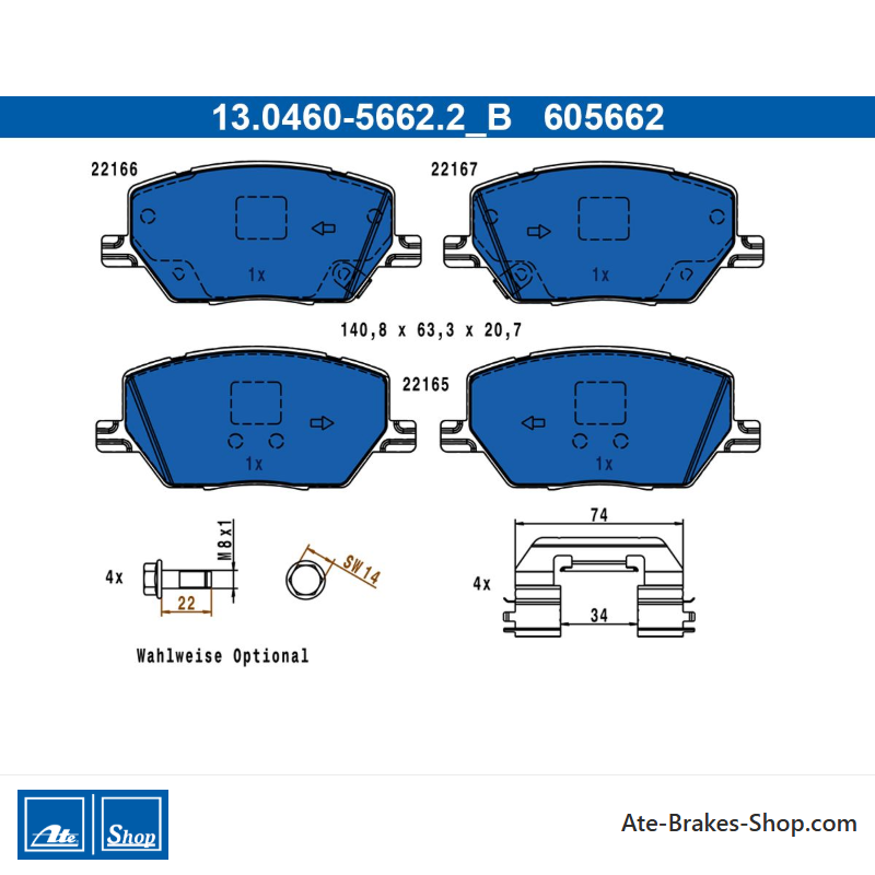 ATE originele remblokken (13046056622) voor Alfa Romeo, Fiat, Jeep