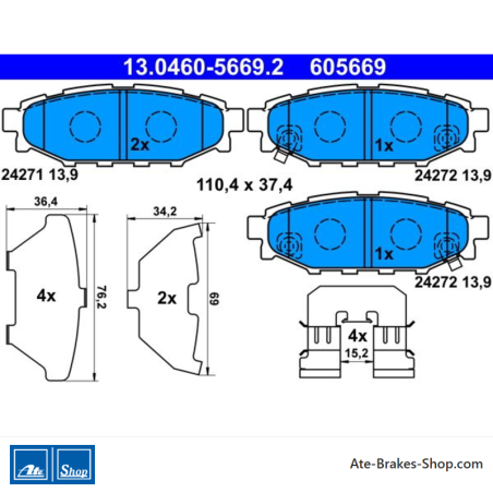 ATE plaquettes de frein d’origine (13046056692) pour Subaru