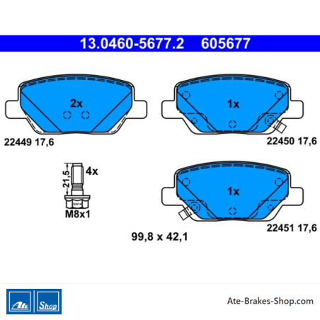 ATE plaquettes de frein d’origine (13046056772) pour Fiat