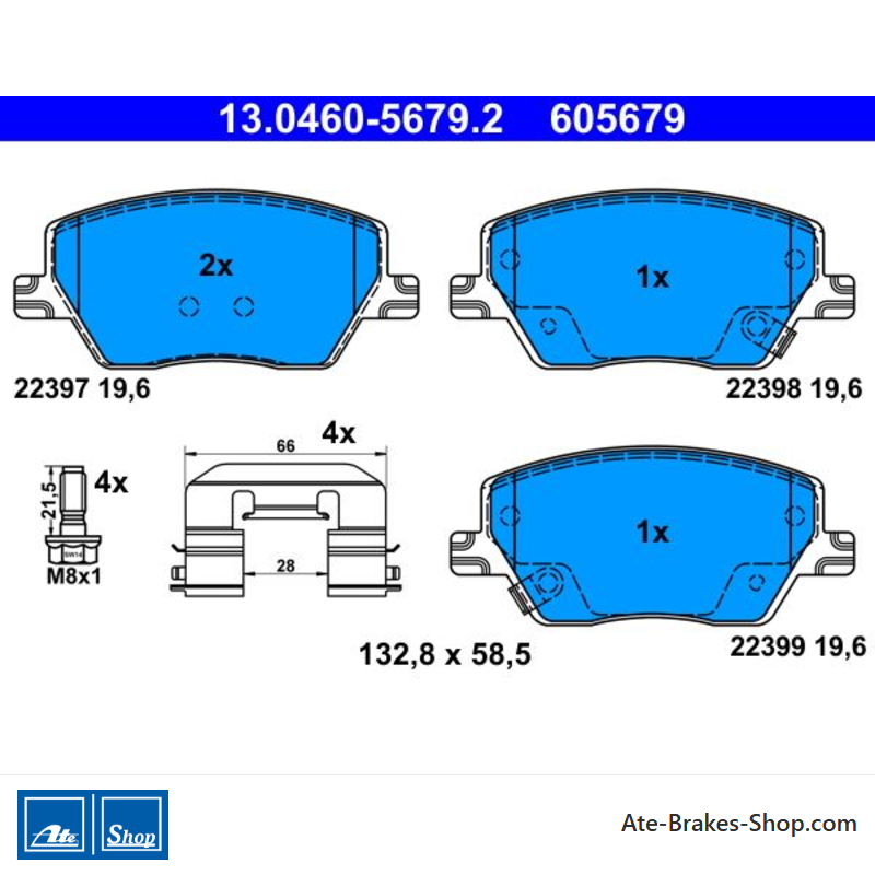 ATE original brake pads (13046056792) for Fiat