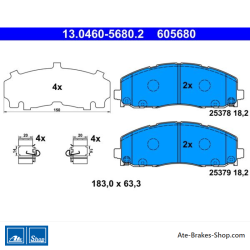 ATE original brake pads (13046056802) for Fiat, Jeep, Lancia