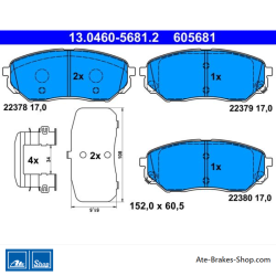 ATE plaquettes de frein d’origine (13046056812) pour Hyundai, Kia