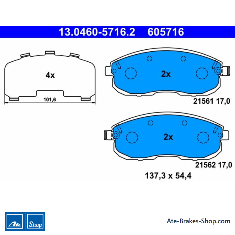ATE original brake pads (13046057162) for Infiniti, Nissan, Renault, Suzuki