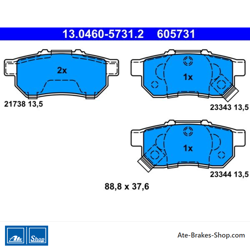 ATE original brake pads (13046057312) for Honda