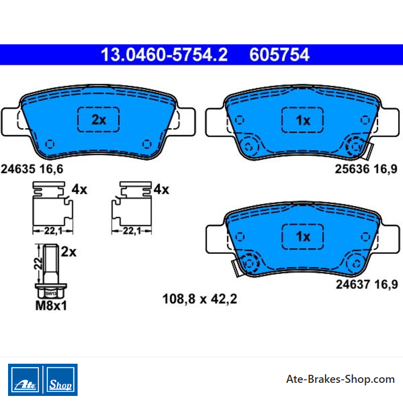 ATE original brake pads (13046057542) for Honda