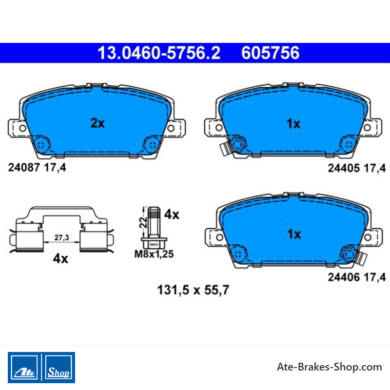 ATE original brake pads (13046057562) for Honda