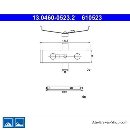 ATE Originele remblokaccessoirekit (13046005232) voor Citroën, Fiat, Opel, Peugeot, Tesla, Volvo