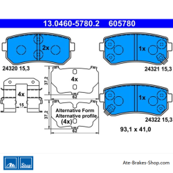 ATE original brake pads (13046057802) for Hyundai, Kia