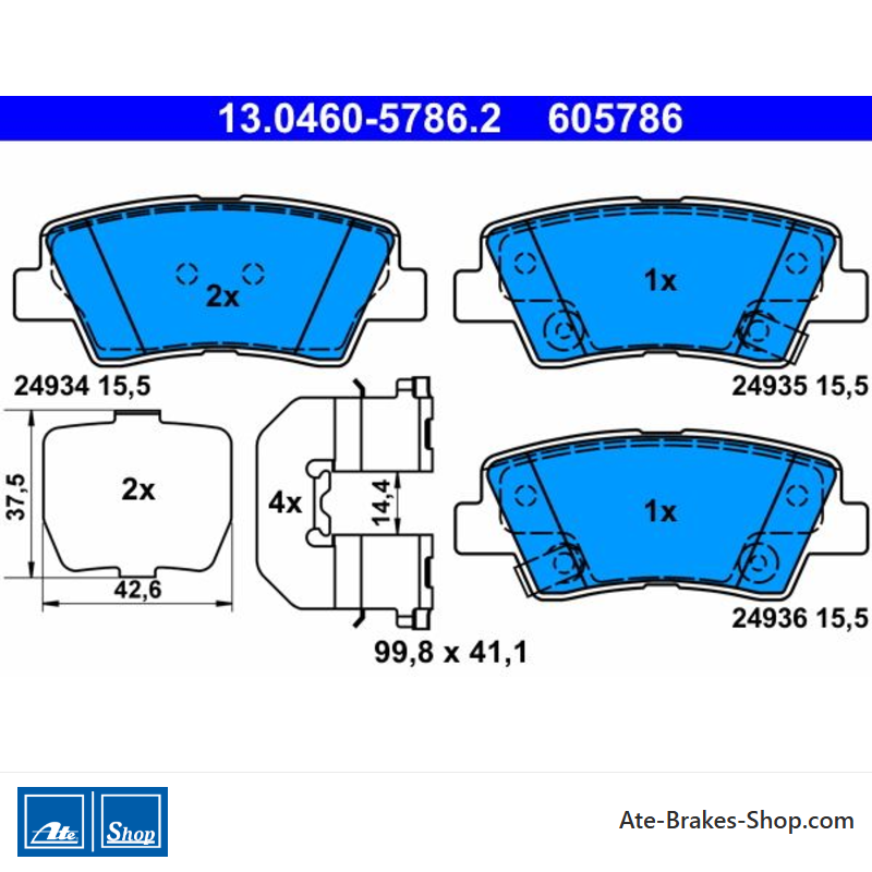 ATE pastillas de freno originales (13046057862) para Hyundai, Kia, SsangYong