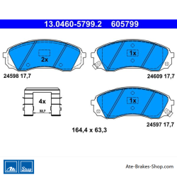 ATE plaquettes de frein d’origine (13046057992) pour Hyundai, Kia
