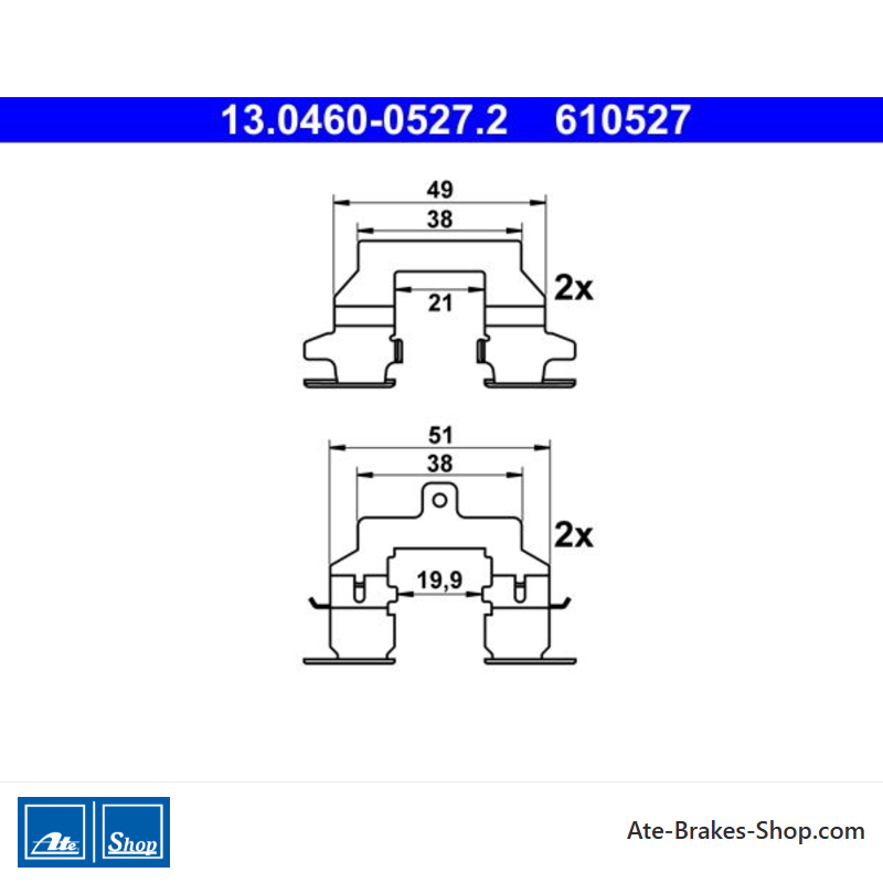 ATE Original brake pad accessories kit (13046005272) for Nissan, Renault