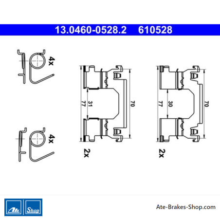 ATE Original brake pad accessories kit (13046005282) for Nissan, Renault