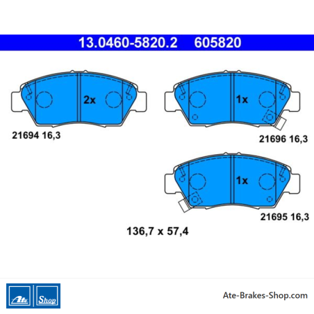 ATE original brake pads (13046058202) for Honda