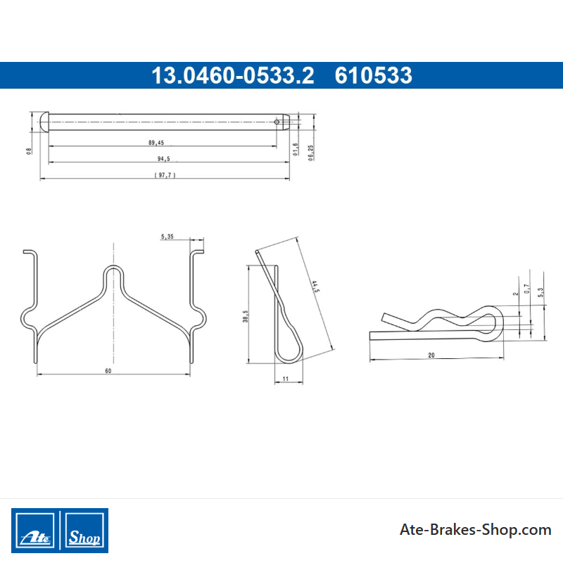 ATE Originele remblok accessoires kit (13046005332) voor Mitsubishi, Toyota