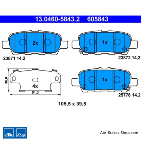 ATE original brake pads (13046058432) for Infiniti, Nissan, Renault, Suzuki