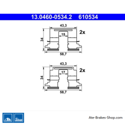 ATE Originales Bremsbelag-Zubehörset (13046005342) für Citroën, Mazda, Mitsubishi, Peugeot
