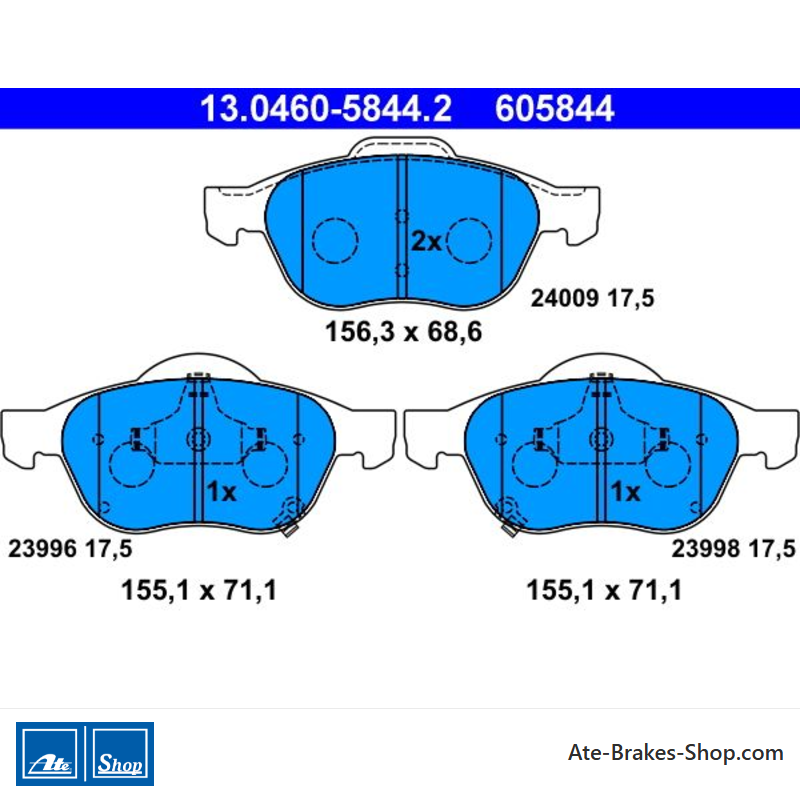 ATE plaquettes de frein d’origine (13046058442) pour Toyota