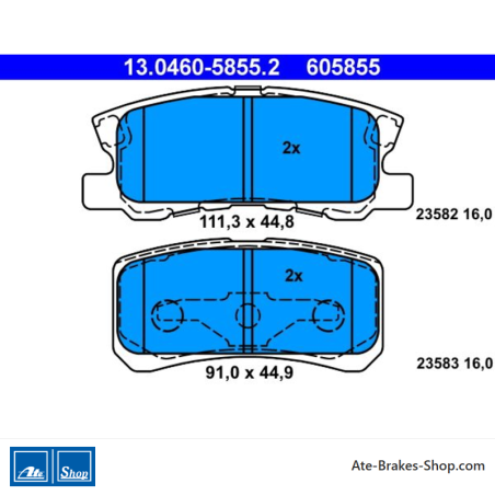ATE originalen Bremsbelägen (13046058552) für Chrysler, Citroën, Jeep, Lancia, Mitsubishi, Peugeot