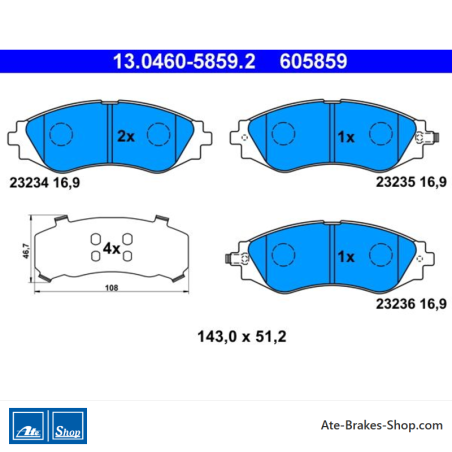 ATE originele remblokken (13046058592) voor Chevrolet, Daewoo