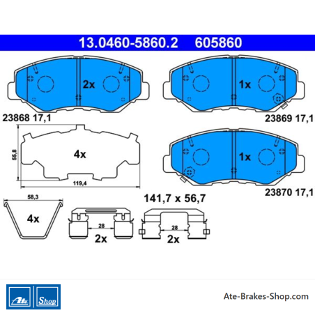 ATE originale Bremsbeläge (13046058602) für Honda