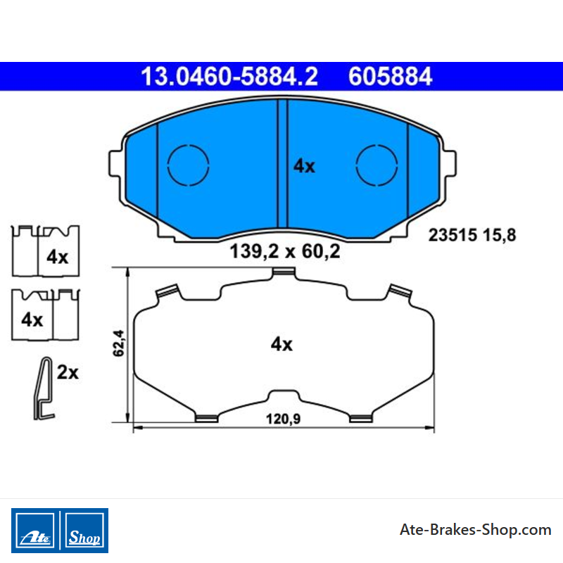 ATE original brake pads (13046058842) for Mazda