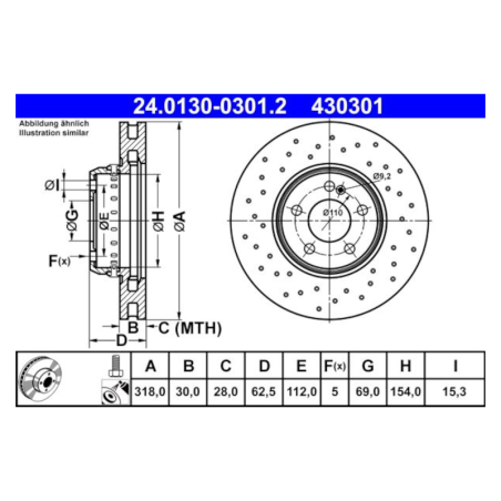 2 Pieces ATE Brake Disc (2401300301202) for Mercedes