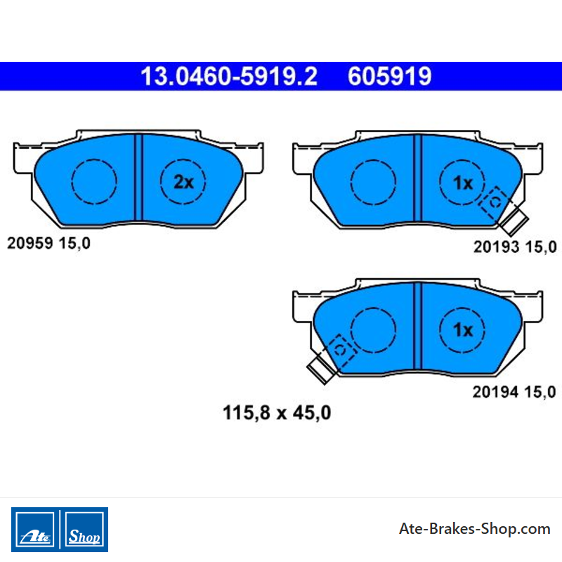 ATE plaquettes de frein d’origine (13046059192) pour Honda