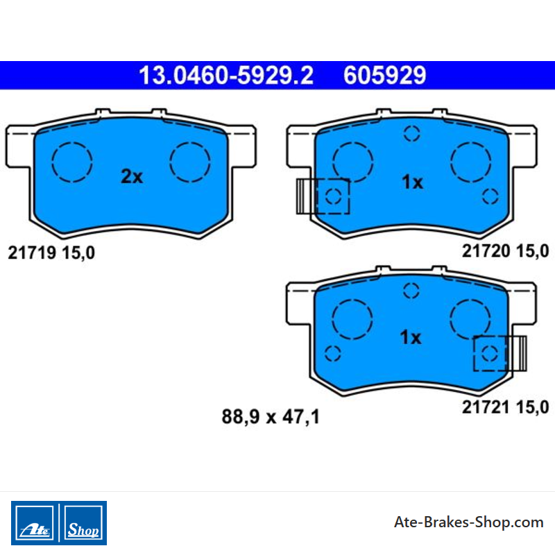 ATE plaquettes de frein d’origine (13046059292) pour Fiat, Honda, MG, Rover, Suzuki