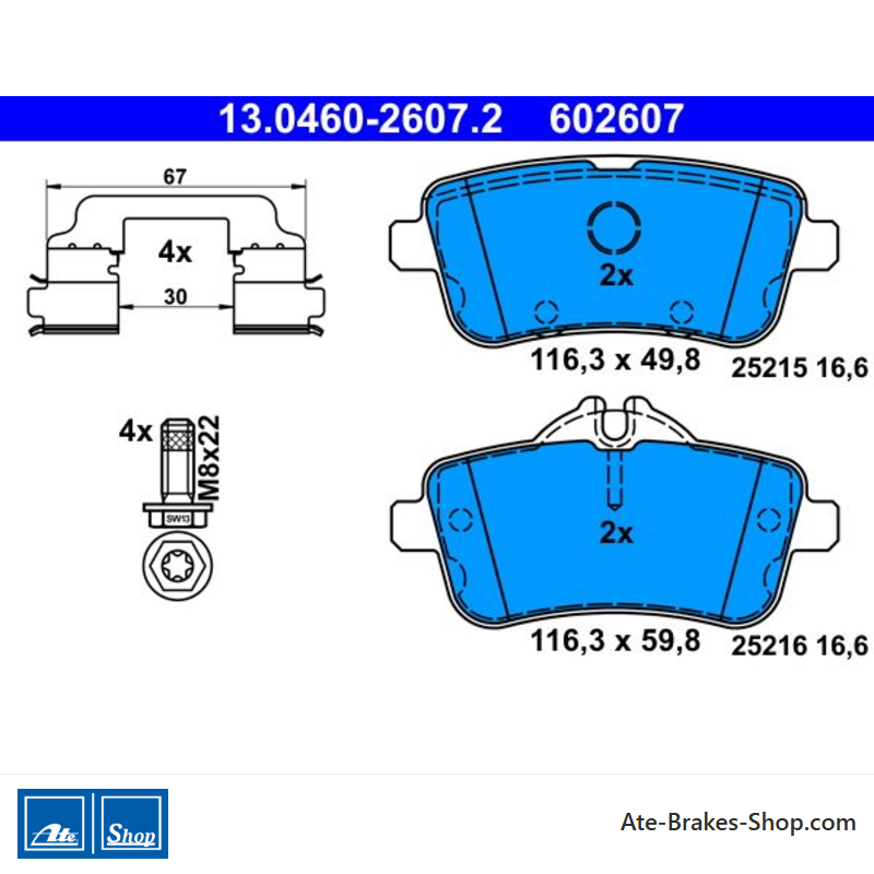 ATE original brake pads (13046026072) for Mercedes-Benz
