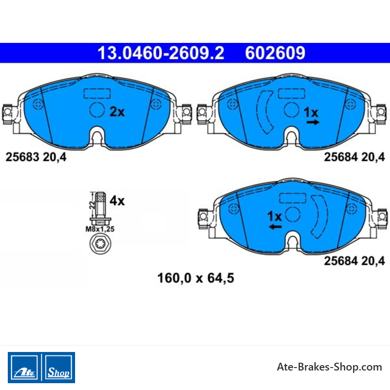 ATE plaquettes de frein d’origine (13046026092) pour Audi, Ford, Skoda, Volkswagen (VW)