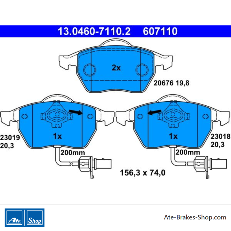 ATE originele remblokken (13046071102) voor Audi, Seat, Skoda, Volkswagen (VW)