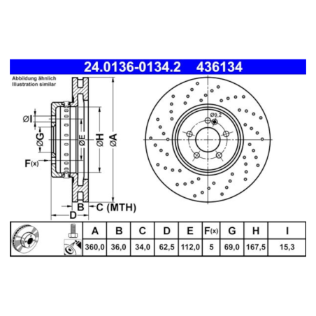 ATE 2-teilige Bremsscheibe (2401360134202) für Mercedes