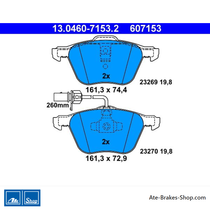 ATE plaquettes de frein d’origine (13046071532) pour Ford, Seat, Volkswagen (VW)