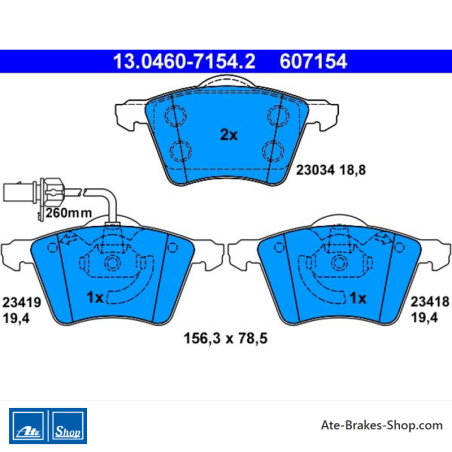 ATE pastillas de freno originales (13046071542) para Ford, Seat, Volkswagen (VW)
