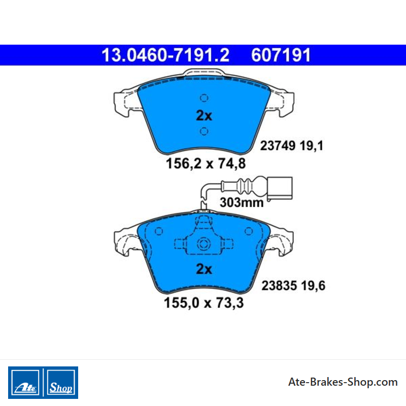 ATE plaquettes de frein d’origine (13046071912) pour Volkswagen (VW)