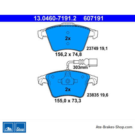 ATE plaquettes de frein d’origine (13046071912) pour Volkswagen (VW)
