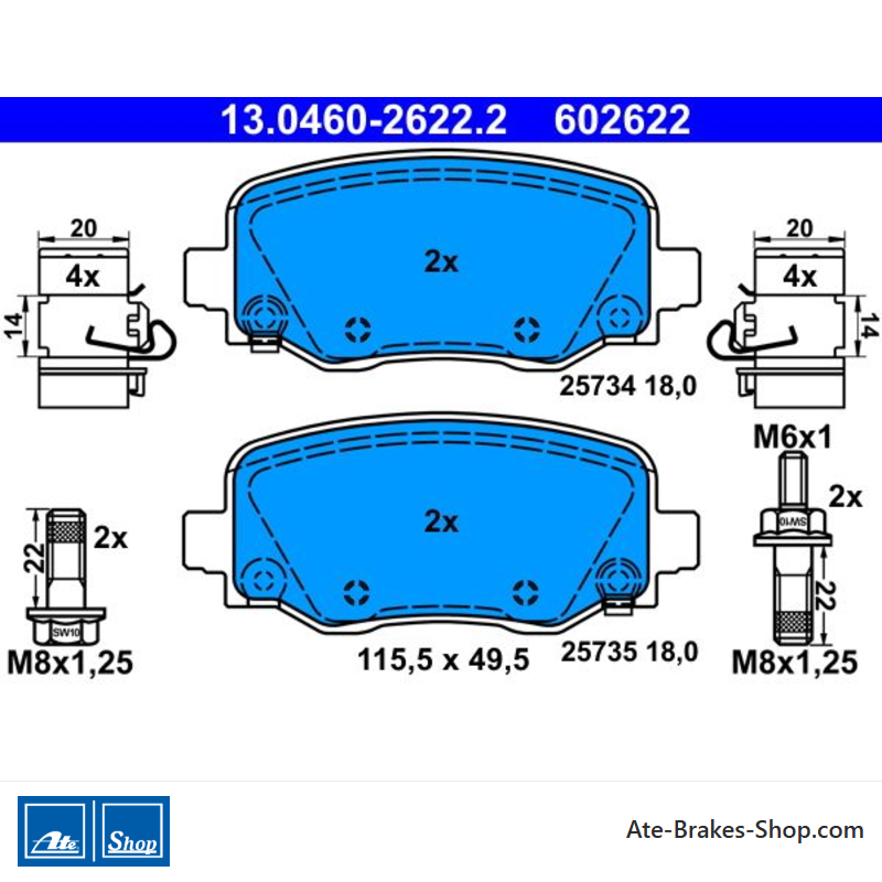 ATE original brake pads (13046026222) for Jeep
