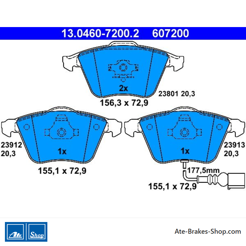 ATE originale Bremsbeläge (13046072002) für Audi, Seat, Skoda, Volkswagen (VW)
