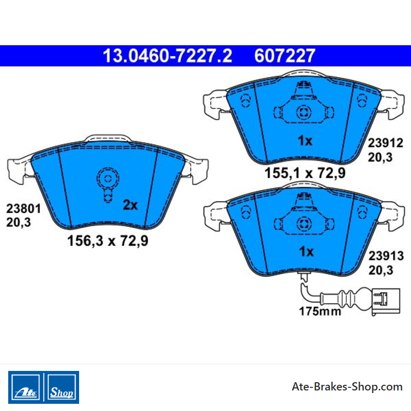 ATE originele remblokken (13046072272) voor Audi, Seat, Volkswagen (VW)