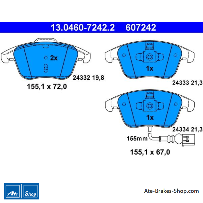 ATE originele remblokken (13046072422) voor Audi, Seat, Volkswagen (VW)