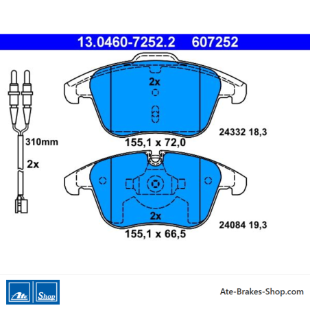 ATE original brake pads (13046072522) for Citroën, Peugeot