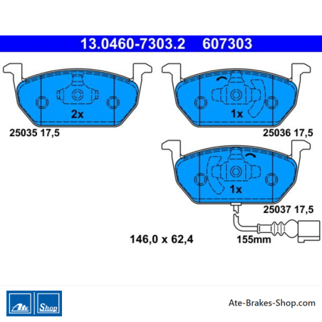 ATE originele remblokken (13046073032) voor Audi, Seat, Skoda, Volkswagen (VW)