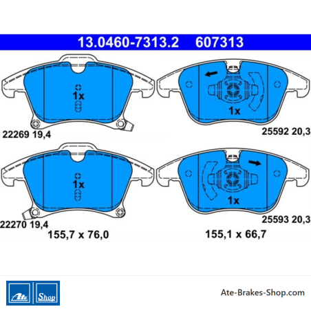 ATE original brake pads (13046073132) for Ford