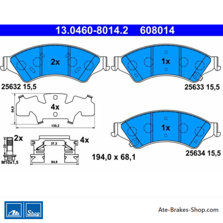 ATE original brake pads (13046080142) for Ford