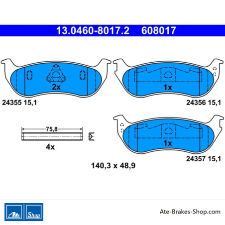ATE original brake pads (13046080172) for Jeep