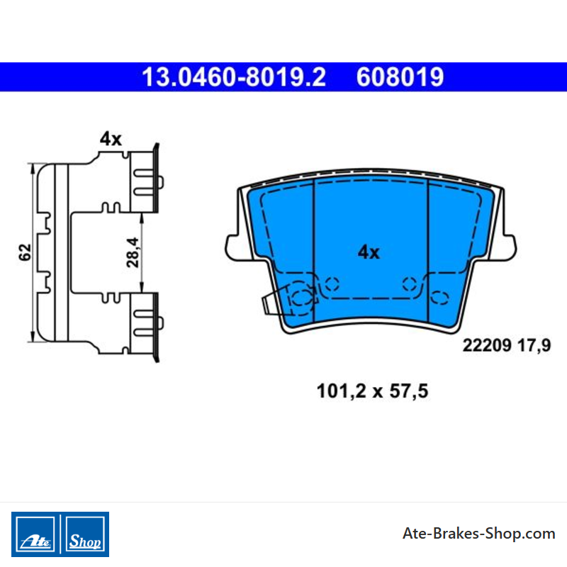 ATE pastillas de freno originales (13046080192) para Chrysler, Lancia