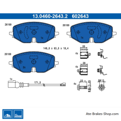 ATE originalen Bremsbeläge (13046026432) für Audi, Cupra, Ford, Skoda, Volkswagen (VW)