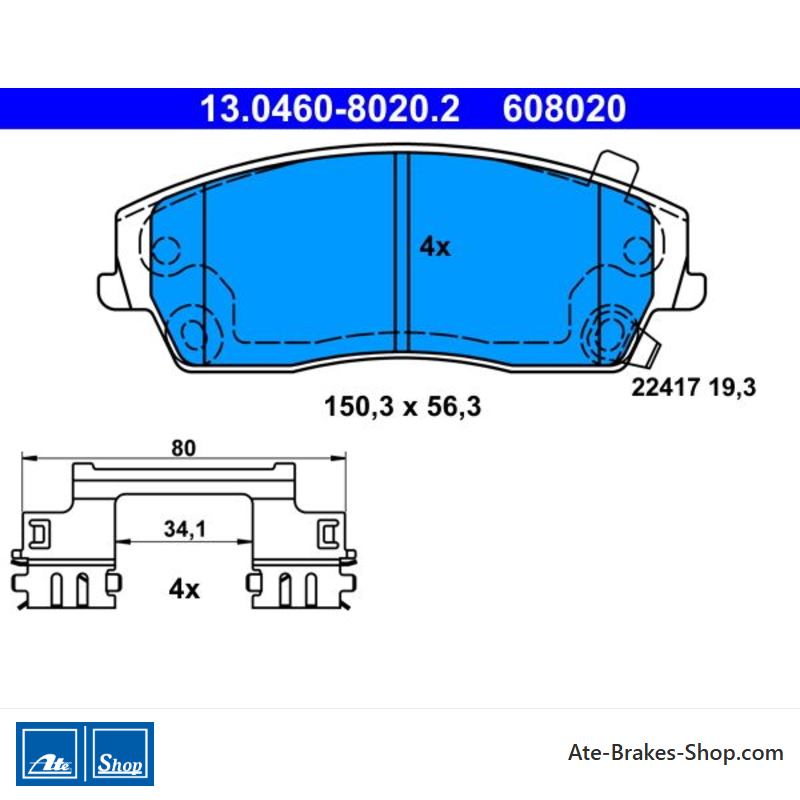 ATE original brake pads (13046080202) for Chrysler